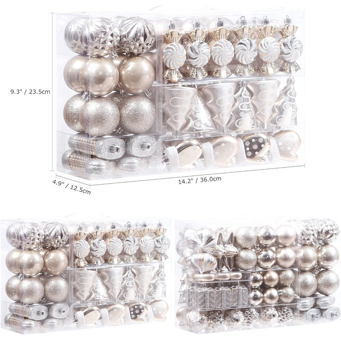 Набір прикрас для ялинки Sea Team 77 шт., міцні кулі, новорічні орнаменти, з подарунковою упаковкою (шампань)