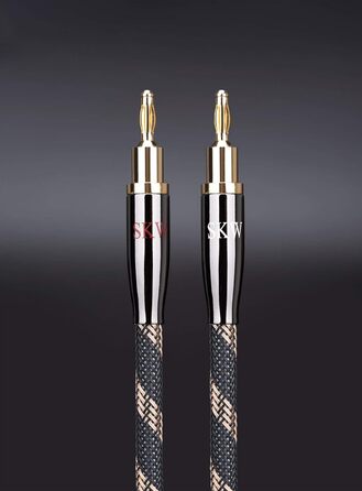 Акустичні кабелі SKW для колонок Hi-Fi, пара (2 шт.), 1.5м, з позолоченими роз'ємами-бананами та нейлоновим обплетенням, аудіофільна якість