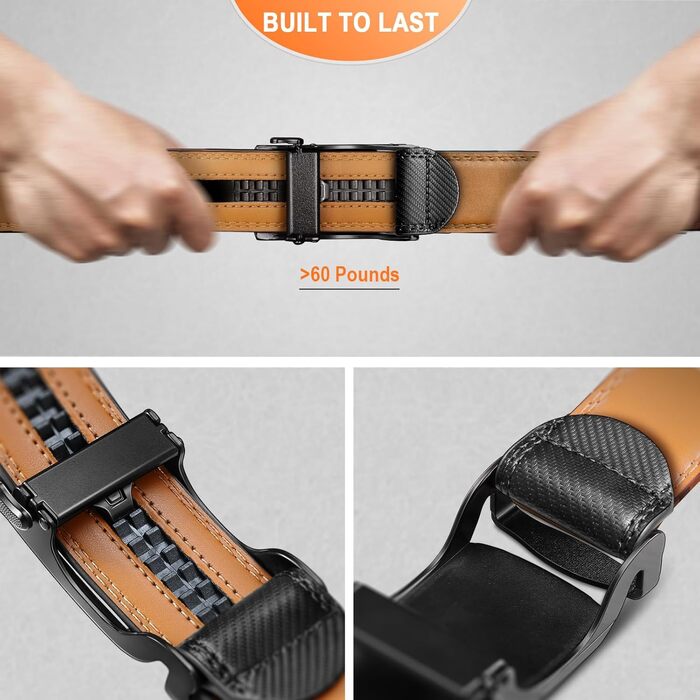 Чоловічий шкіряний ремінь KEMISANT з автоматичною пряжкою, 35 мм, без отворів, регульований, чорний