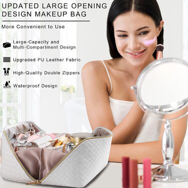 Косметичка для подорожей жіноча з великим відділенням, водонепроникна, з перегородками, органайзер (кремовий персиковий, чорний)