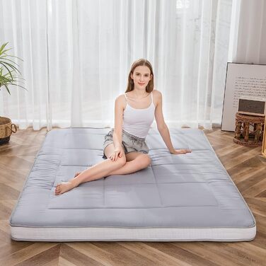 MAXYOYO футон матрац японський, складний, товстий, дихаючий, підлоговий матрац для сну, гостьове ліжко, кемпінг, диван, зелений, 135x190 см (також світло-сірий, 90x190 см)