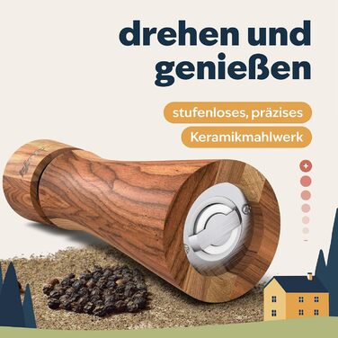 köc Premium Salt and Pepper Mill - Solid Acacia Wood with Coaster, Cleaning Brush and Funnel - Wooden Mill Set with Ceramic Grinder - Salt and Pepper Mill Father's Day Gift