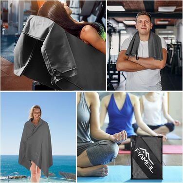 Набір рушників з мікрофібри Pameil (3 шт.): великий (160x80 см) + 2 маленьких (80x40 см), швидковисихаючі, для подорожей, фітнесу, сауни, темно-сірий