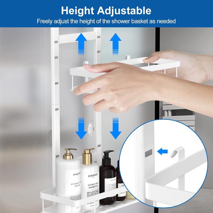 Підставка для душу на кріплення, полиця для душу без свердління для ванної кімнати, органайзер з 2 кошиками, тримач для шампуню (білий, White - 3 рівні)