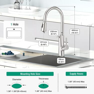 Кран кухонний CREA Wasserfall висувний з дозатором мила, нержавіюча сталь, 360° обертання, 4 режими, з душем