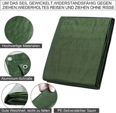 STARPYNG-140g/m² Green 5mx8m Tarpaulin, Planenabdeckung, Waterproof, UV-resistant, Weather-resistant, Covering Cars, Boats, Courtyards, Camping, Wood Tarpaulin (5m x 6m (100g/m²))