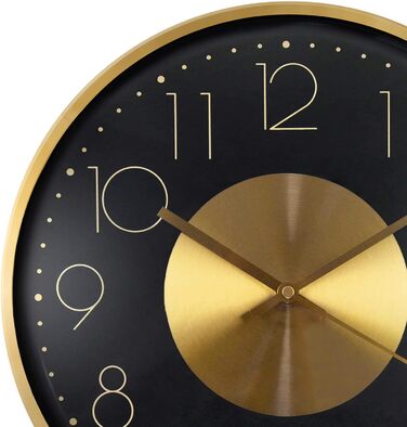 Modern Silent Aluminum Wall Clock 30 cm Diameter without Ticking Sounds for Living Room, Bedroom and Office (Gold Black)