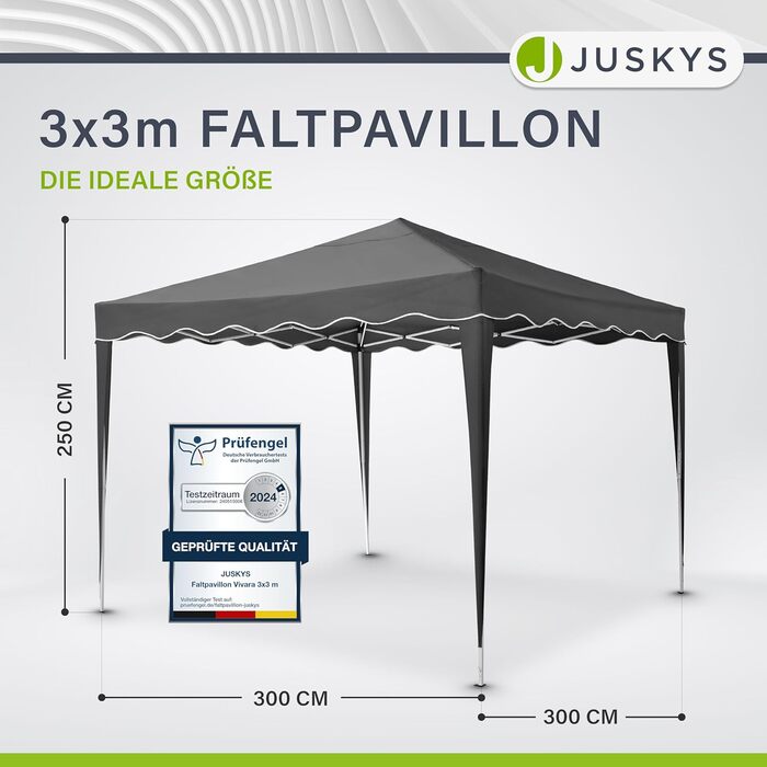 Juskys Pop-up Gazebo Vivara 3x3 m - Adjustable Height Pop-up Gazebo, UV50+ & Water-Resistant - Garden Tent with Bag - Party Tent for Garden - Grey