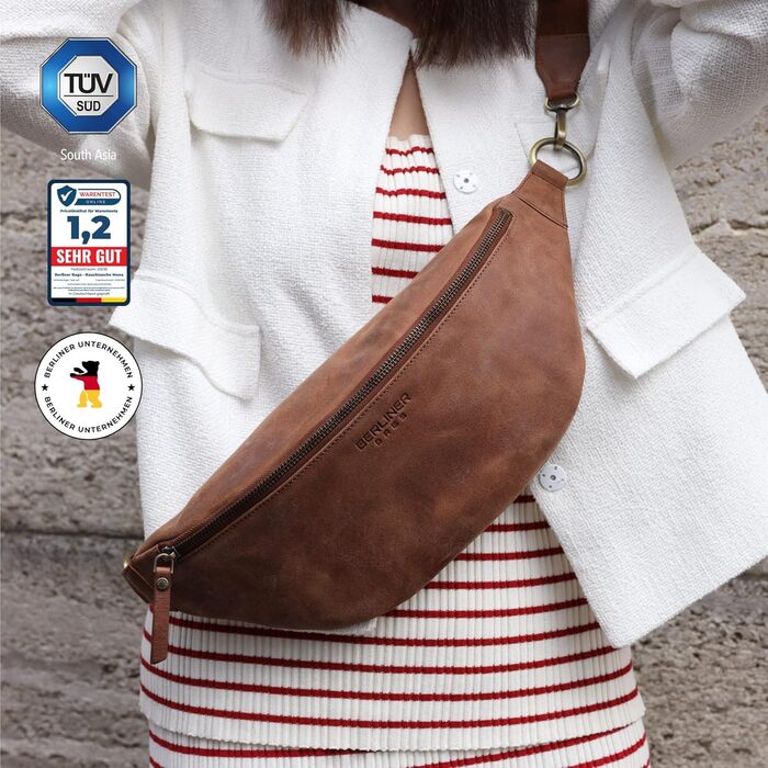 Чоловіча/Жіноча сумка через плече Berliner Bags Preiu Bauchtasche, сумка на пояс, шкіряна, кросбоді, для чоловіків та жінок (Camel, XL)
