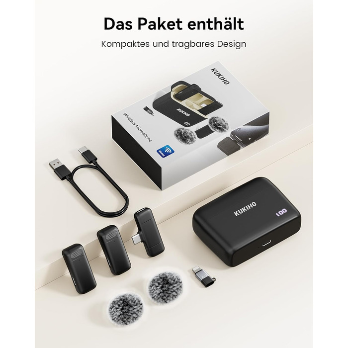Бездротовий петличний мікрофон з зарядним кейсом, 36 годин роботи, шумозаглушення, 40 м радіус дії, Plug-and-Play для iPhone/iPad/Android/PC, YouTube, Vlog, Live-Streaming, чорний