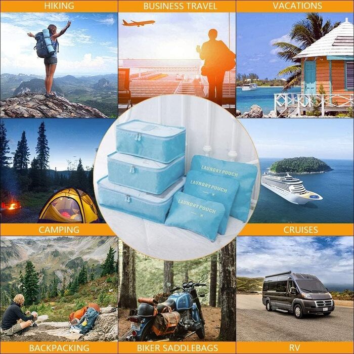 Органайзер для валізи Vicloon 8-в-1: набір для подорожей, водонепроникні сумки для одягу, взуття та косметики (колір: корейський блакитний)