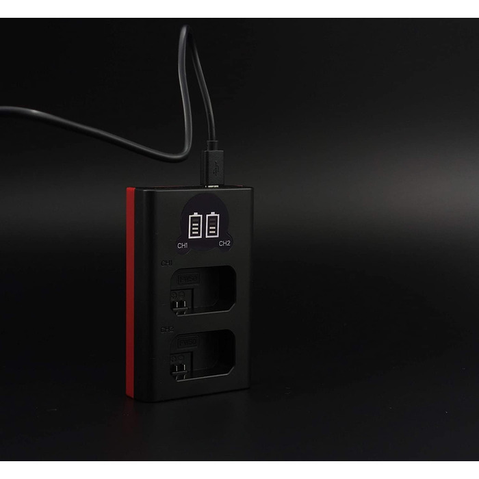 Зарядний пристрій Baxxtar для акумуляторів LP-E6NH, LP-E6N, LP-E6 з подвійним LCD-дисплеєм та USB-C/Micro-USB живленням