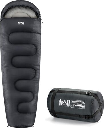 Спальний мішок Trail для дорослих – 3-сезонний, для кемпінгу, 300 GSM, з внутрішньою кишенею, легкий компресійний мішок (антрацитовий)