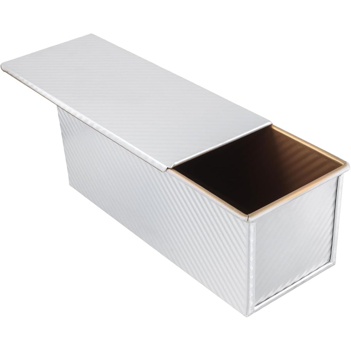FUNSUEI Toast Bread Baking Pan 1kg, Bread Baking Pan with Lid, Loaf Pan for Toast and Cakes, Silver, 34 x 13.5 x 12 cm