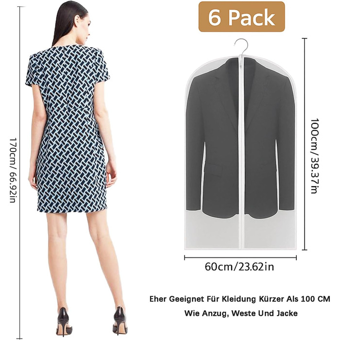 Набір мішечків для одягу CNMTCCO, 6 шт., 60x100 см та 60x120 см, прозорі, захист від пилу та вологи