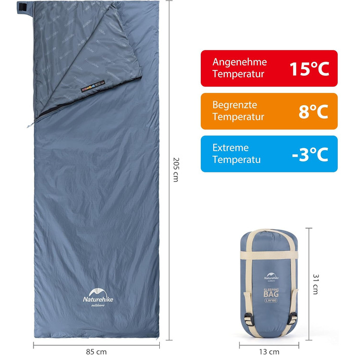 Naturehike Sleeping Bag - 7°C Warm Weather Sleeping Bag for Hiking, Backpacking & Camping - Lightweight, Youth & Adult