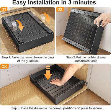 SAYZH Telescopic Drawer, Extendable Drawer Storage Shelves for Kitchen Cabinets, Extendable Pull-Out Drawer (43 Depth x 25 Width x 9 Height cm), No Drilling and Nailing Required