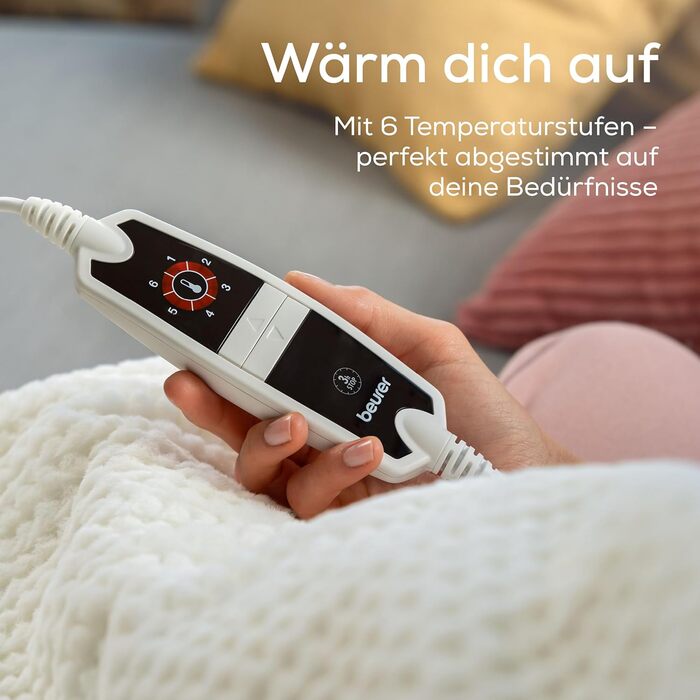 Електрична ковдра Beurer HD 75 Nordic з штучним хутром, 6 температурних режимів, автовимкнення, 180x130 см, бежево-коричнева