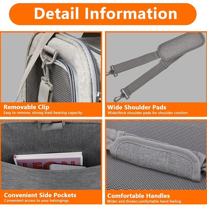 Транспортна сумка для кота/собаки з плечовим ременем, переносний переноска для котів та собак до 7 кг, складна, дихаюча сумка, переноска для середніх та маленьких тварин (сіра, 45x30x30 см)