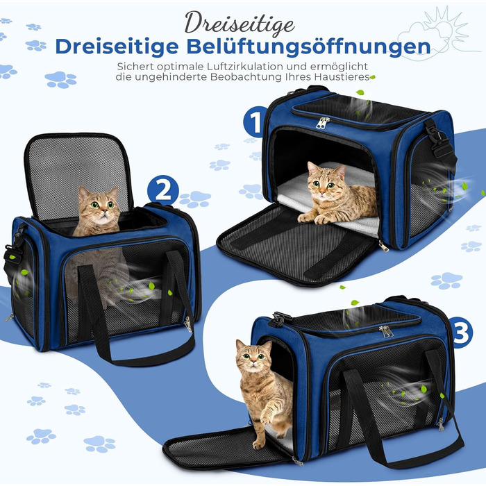 Транспортна сумка для кота та собаки, переноска для собак, складана переноска для котів, портативна переноска, до 5 кг, для середніх собак та котів (M, L 43 x B 28 x H 28 см, темно-синій)