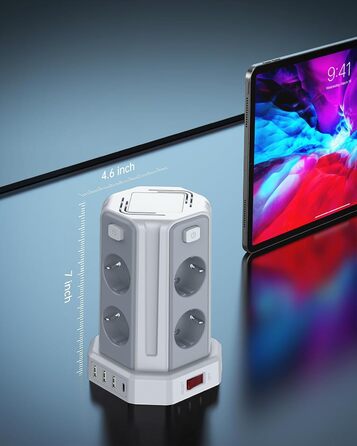 Многорозеткова мережева панель Sameriver з 4 USB, захист від перенапруги, з вимикачем, 8 розеток, 5 м, біла