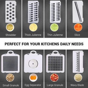 Мандоліна для нарізання овочів ADOV, 12 в 1, багатофункціональна, з захистом рук, з нержавіючої сталі, для овочів, фруктів, сиру, цибулі, картоплі, Julienne, подрібнювач (блакитна)