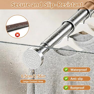 Штанга для душу без свердління, штанга для душу з нержавіючої сталі, стійка до іржі та ковзання, телескопічна висувна штанга 80-250см, для ванної кімнати, вікна, кухні, шафи