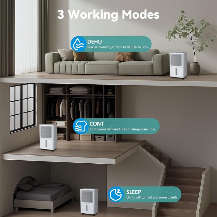 Електричний осушувач повітря Leenon 16L - тихий осушувач для підвалу, квартири, ванної кімнати, сушіння білизни, з таймером, авто-restart, 35м²