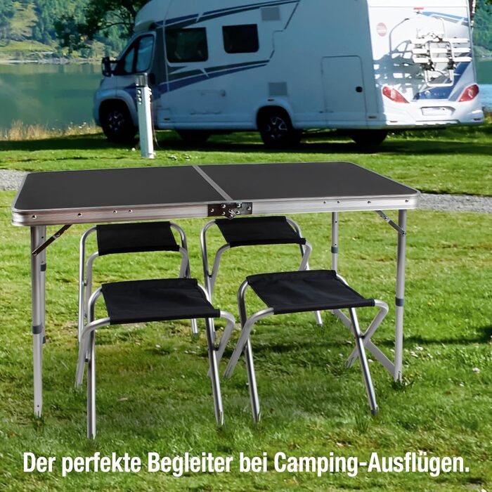 Складаний кемпінговий стіл з алюмінієвою рамою та стільницею МДФ 120x60x70 см + 4 стільці - для пікніка, дачі, відпочинку на природі