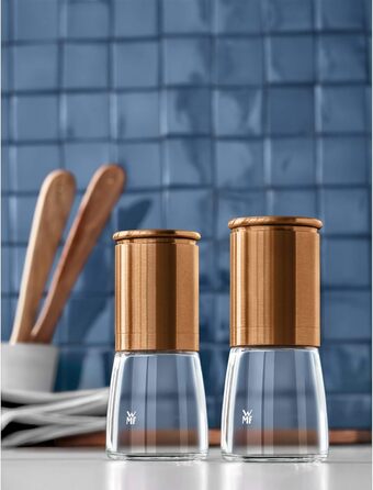 Набір млинів WMF De Luxe для солі та перцю, 2 шт, 14 см, скло, керамічний механізм, для солі, перцю, чилі, мідний колір