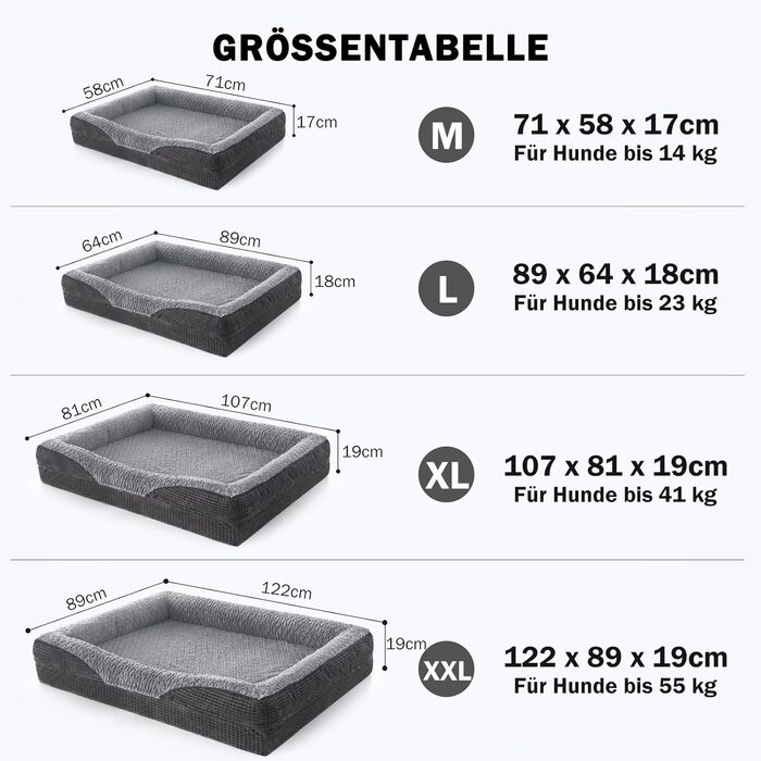 Ортопедичне ліжко для собак середніх та великих порід FURTIME, з memory foam, сіре, 89x64x18 см