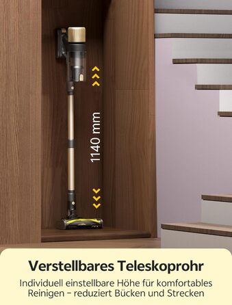 Бездротовий пилосос Ultenic U15 з акумулятором, 50000Pa, 580W, 65хв, GreenEye, антизаплутувальна щітка, телескопічна труба, для килимів, твердих поверхонь та шерсті тварин, золотий