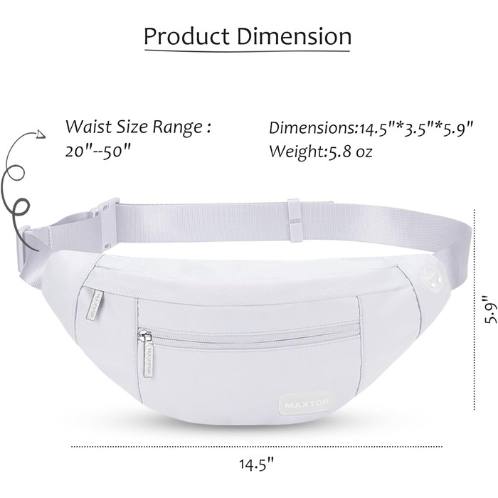 Поясна сумка MAXTOP для чоловіків та жінок. Водонепроникна, для занять спортом, бігу, кемпінгу, подорожей. Біла