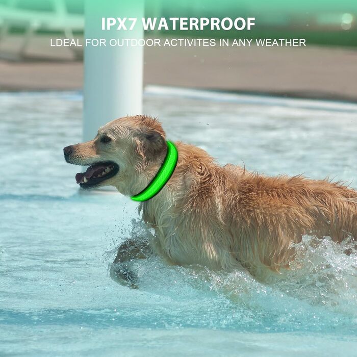 Світловідбиваючий нашийник для собак AUAUY з LED підсвіткою, USB-зарядка, водонепроникний, регульований, безпечний, 6 кольорів (-S), S(11.8-15.7'/30-40 cm) (Зелений)