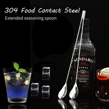 Набір з 4 барних ложок для коктейлів з нержавіючої сталі з спіральним візерунком. Ідеально підходять для Мартіні, кави, шейкерів та барів.