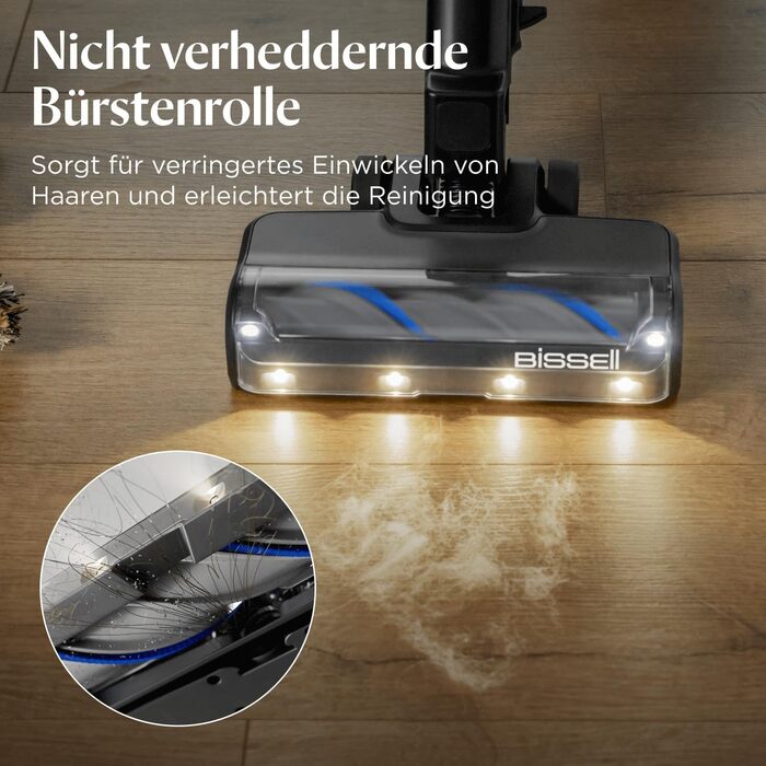 Бездротовий пилосос Bissell PowerClean FurGuard з акумулятором, 280W, самоочисна щітка, світло FurFinder, HEPA-фільтр, акумулятор 2500 mAh, час роботи 50 хв, щітка FurGuard 4091N для видалення шерсті тварин