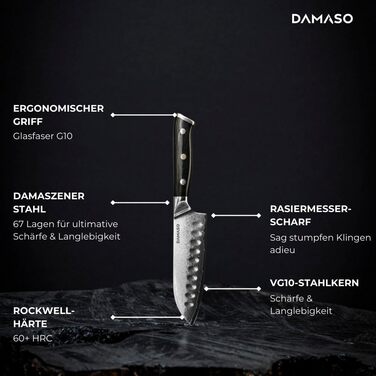 Кухонний ніж Santoku Damaso 12,7 см, 67 шарів дамаск, японський, Black Pearl