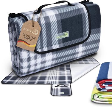 Beautissu Плед для пікніка XXL, 200x200 см, водовідштовхувальний, ізольований, сірий, для пляжу, кемпінгу, подорожей