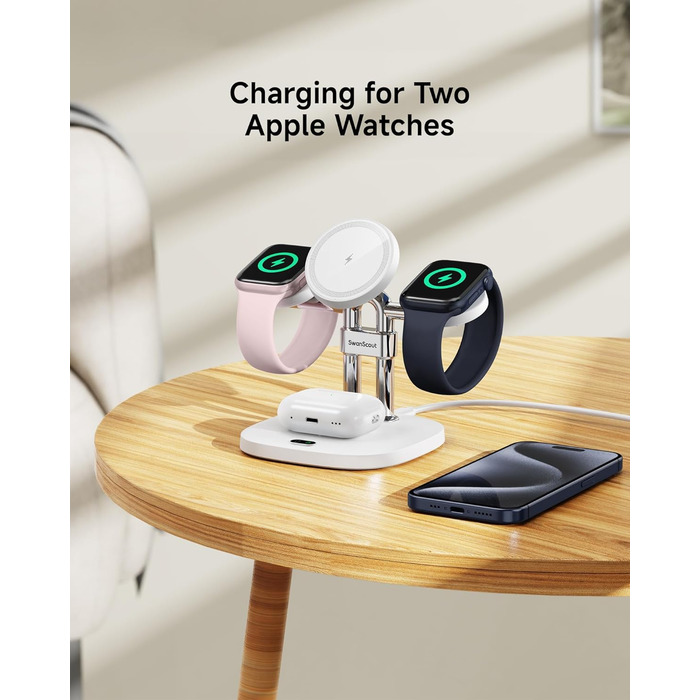 Зарядний пристрій 2 в 1 для Apple Watch та iPhone, SwanScout 709M (Білий)