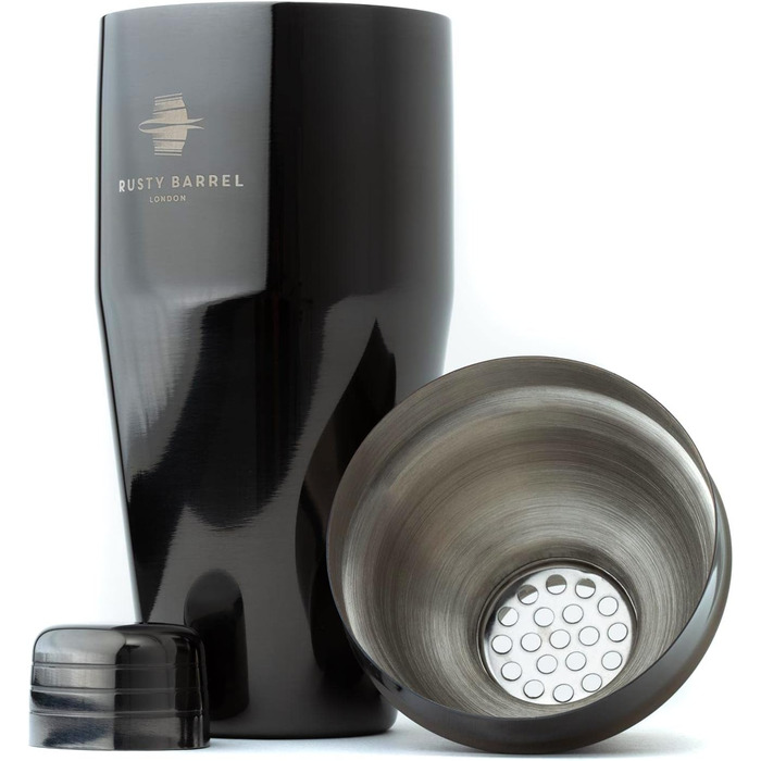 Rusty Barrel Knightsbridge Cocktail Set – Black Stainless Steel Shaker, Wooden Muddler, Bar Strainer, Jigger, Pourer, Coasters, Spoon & Recipe Booklet | Cocktail Accessories in a Luxurious Gift Box