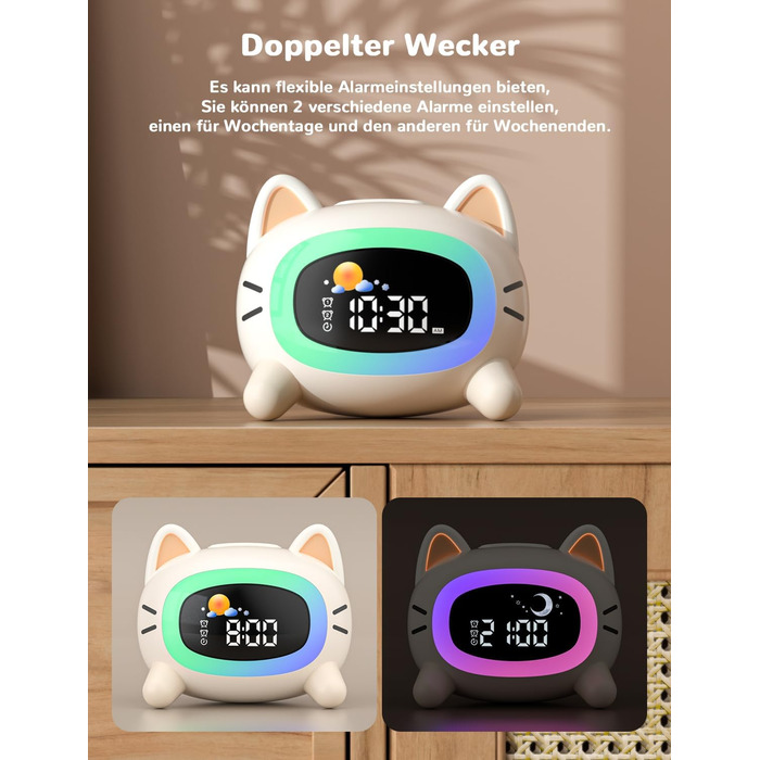 LIORQUE Alarm Clock Kids Light Alarm Clock Kids Sleep Trainer Kids Night Light Dual Alarm Sleep Training Sound Machine Rechargeable Kids Alarm Clock Toddler Boys Girls