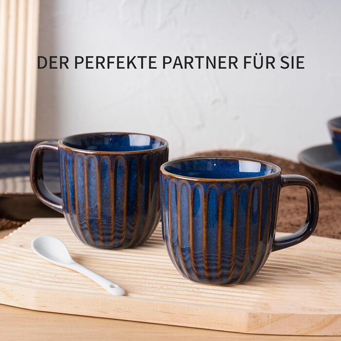 Набір кавових чашок 6 шт., 320 мл, порцеляна, з ручкою, блакитні - для еспресо, капучино