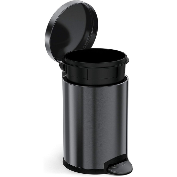 Смітник-педаль simplehuman CW1853CB круглий, 4.5 л, чорна нержавіюча сталь, для ванної кімнати, офісу та спальні