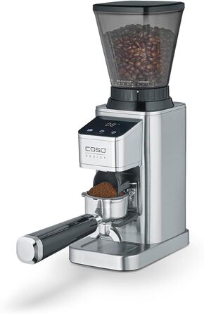 CASO BaristaChef Inox - електрична кавомолка з нержавіючої сталі, 48 ступенів помолу, для еспресо, з тримачем для портафільтра
