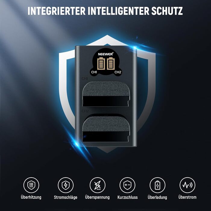 NEEWER Запасний акумулятор LP-E6NH та зарядний пристрій USB, комплект 3 шт. 2250mAh, сумісний з Canon EOS R7, R5, R6, R6 II, R, 5DIV, 6DII, 7DII, 80D, 90D