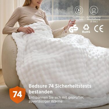 Електрична грілка-ковдра BEDSURE для підігріву ліжка, м'який флісовий плед, 130x180 см, білий