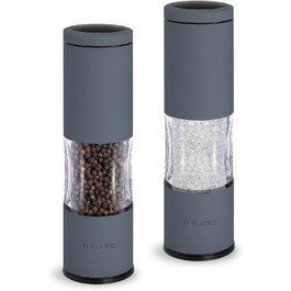 Набір для солі та перцю з регулюванням помелу | Ручна мельниця для перцю з можливістю заправки | Керамічний жорно | Кухонний аксесуар (2 шт., Blaugrau)