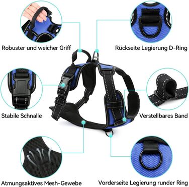 Шлейка для собак Joytale середнього розміру, світловідбиваюча, дихаюча, регульована з ручкою для тренувань, розмір M, Navy Blue (1 шт.)