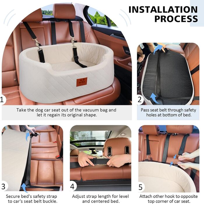 Dog Car Seat for Medium/Large Dogs (up to 25kg) or 2 Small Dogs - with Safety Leashes & Washable Cushion - Back Seat Cover