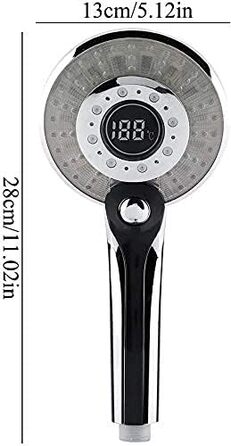 LED Shower Head, Rain Shower with 3 Color Changing Lights, Temperature Control, Handheld Shower with Digital Temperature Display, Large, Water-Saving, Pressure-Boosting Shower Head, Chrome
